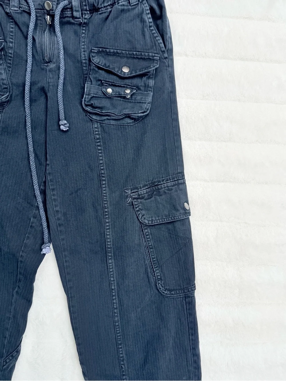 Free People Tahiti Cargo Pants Black Utility Drawstring Relaxed Fit S - Picture 7 of 12